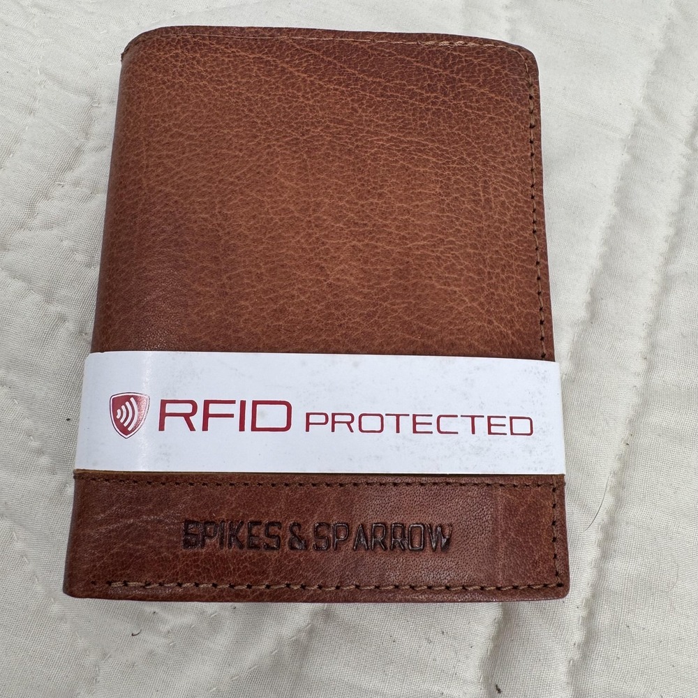 Spikes‎ & Sparrow RFID Protected Leather Wallet Brown Trifold Card Holder Mens
